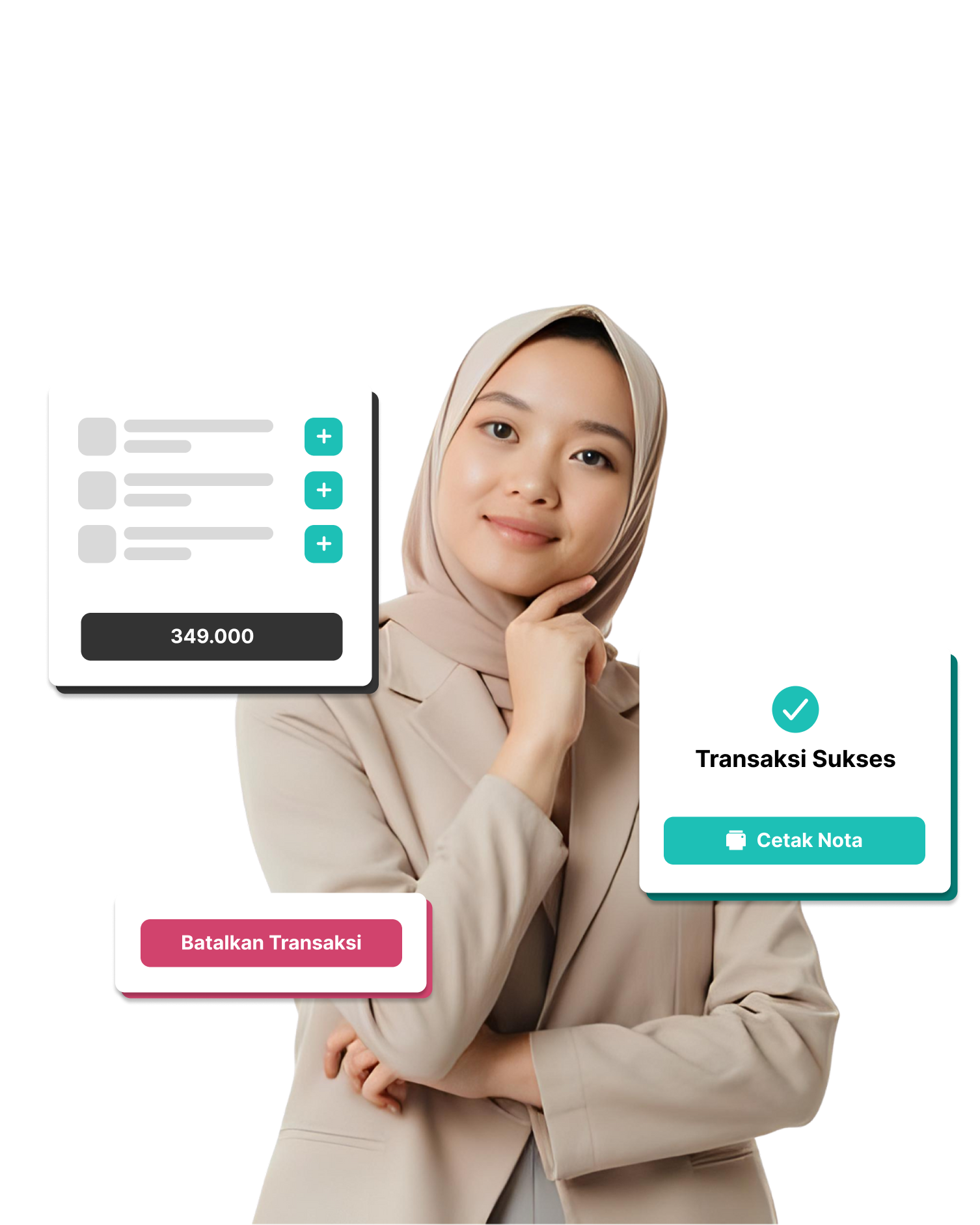 Wanita profesional menggunakan Kaspoint dengan transaksi sukses